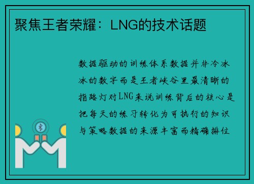聚焦王者荣耀：LNG的技术话题