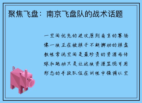 聚焦飞盘：南京飞盘队的战术话题